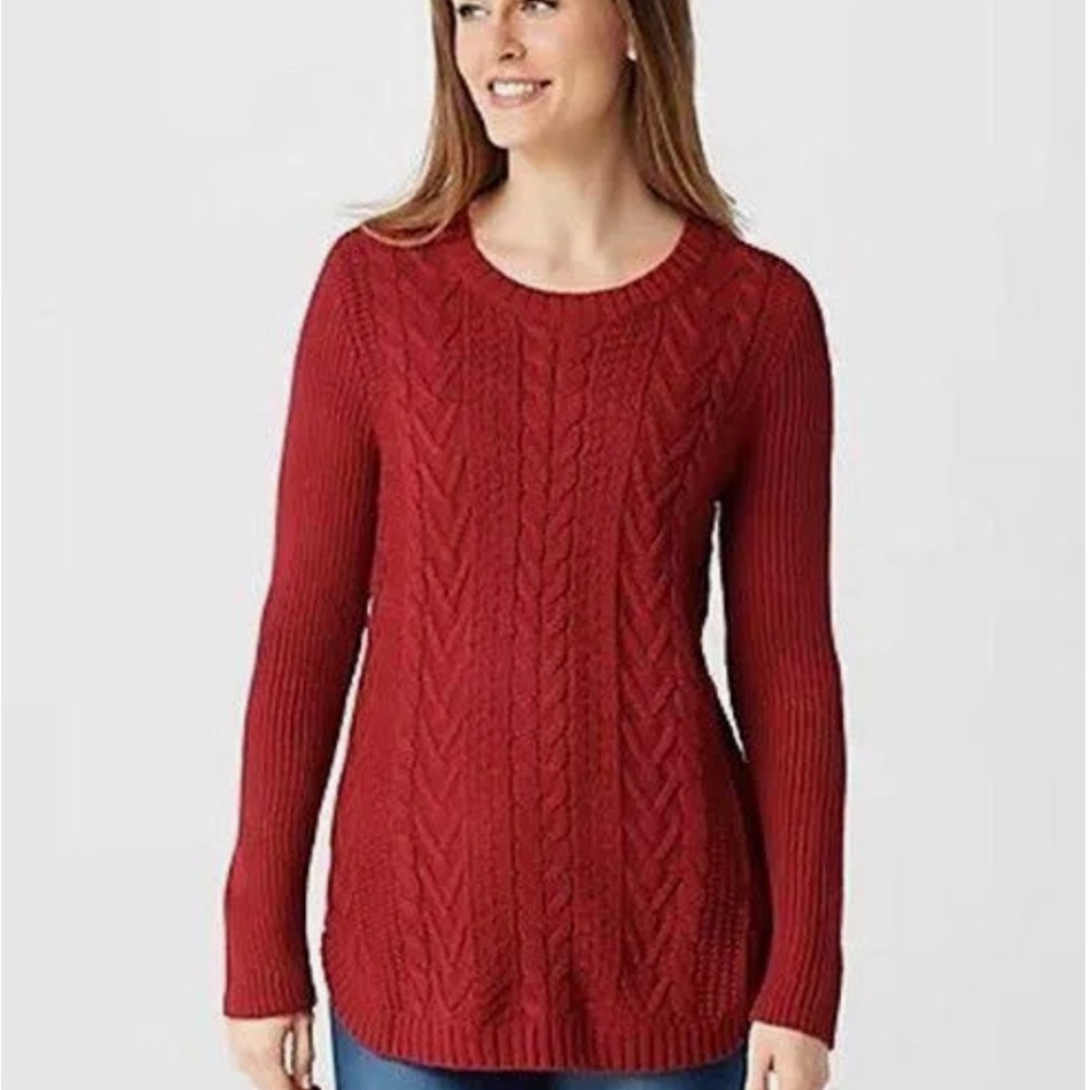 Denim & Co. Cable Knit Sweater, Red, Large